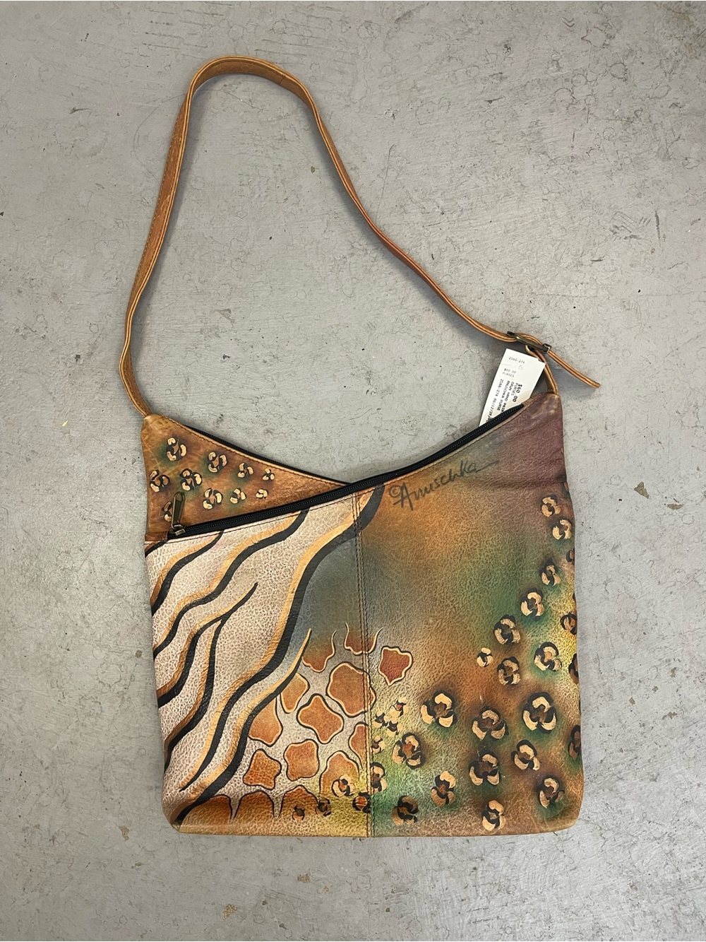 Anuschka Multicolor Painted Leather Shoulder Bag - Tan, Brown, Green
